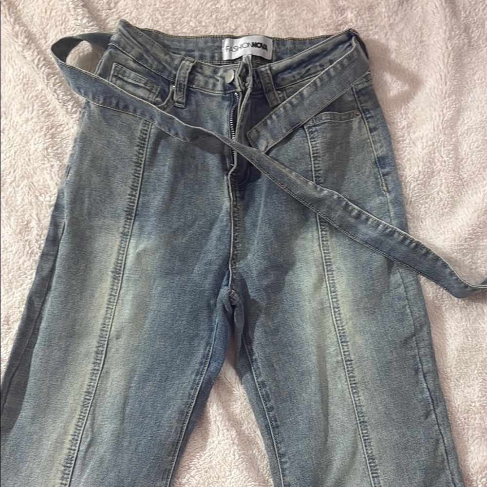 Fashion Nova Classic Blue Denim Pants with Belt